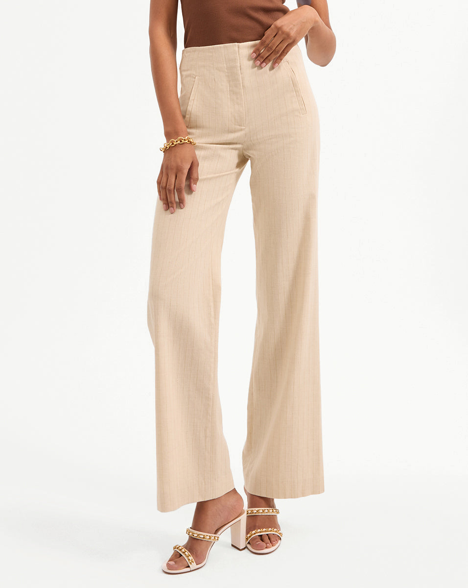 Veronica Beard Jude Metallic Pinstripe Pant - Natural/Gold