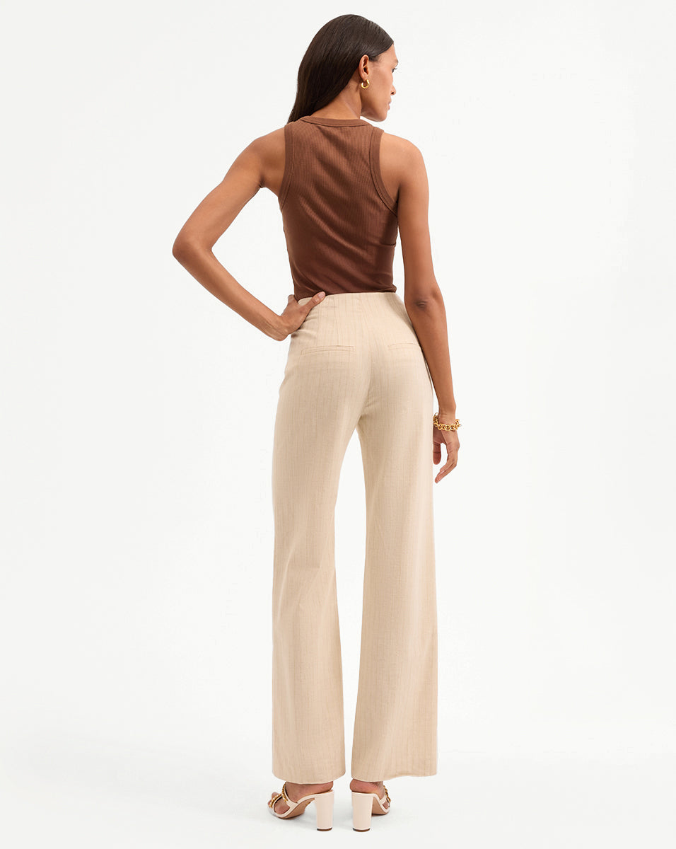 Veronica Beard Jude Metallic Pinstripe Pant - Natural/Gold