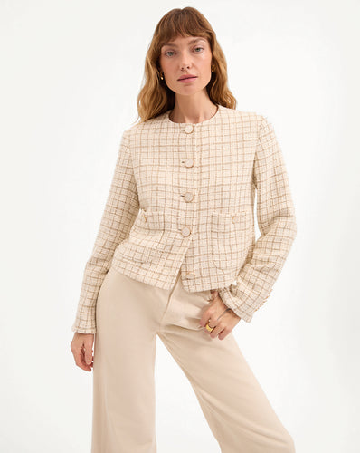 Veronica Beard Andrea Metallic Tweed Jacket - Dove/Gold Lurex