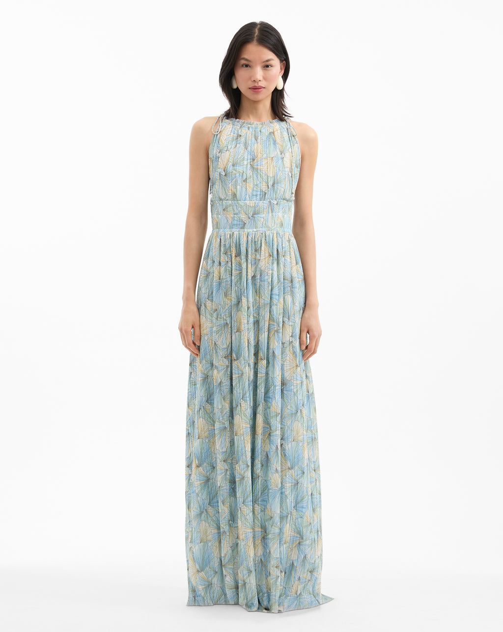 Veronica Beard Yardley Pleated Maxi Dress - Powder Blue Multi