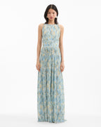 Veronica Beard Yardley Pleated Maxi Dress - Powder Blue Multi
