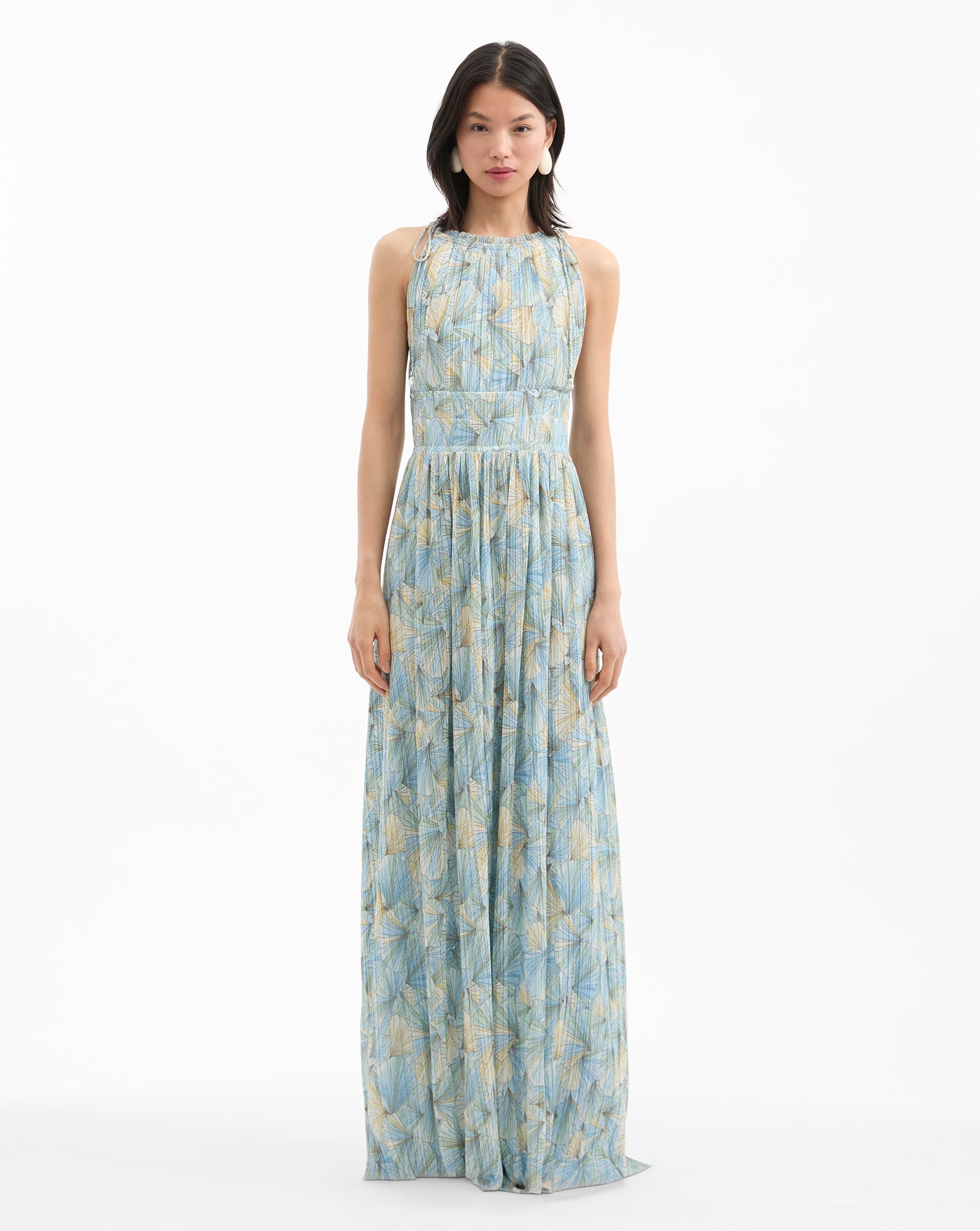 Veronica Beard Yardley Pleated Maxi Dress - Powder Blue Multi