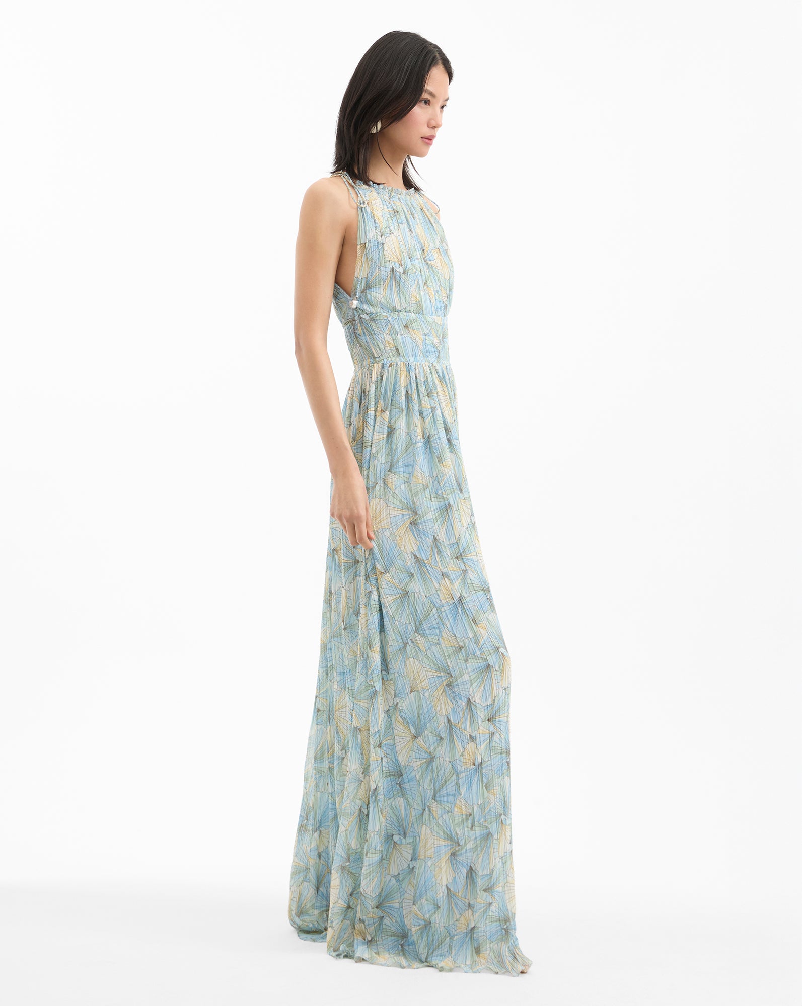 Veronica Beard Yardley Pleated Maxi Dress - Powder Blue Multi