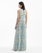 Veronica Beard Yardley Pleated Maxi Dress - Powder Blue Multi