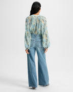 Veronica Beard Fennel Pleated Button-Down - Powder Blue Multi