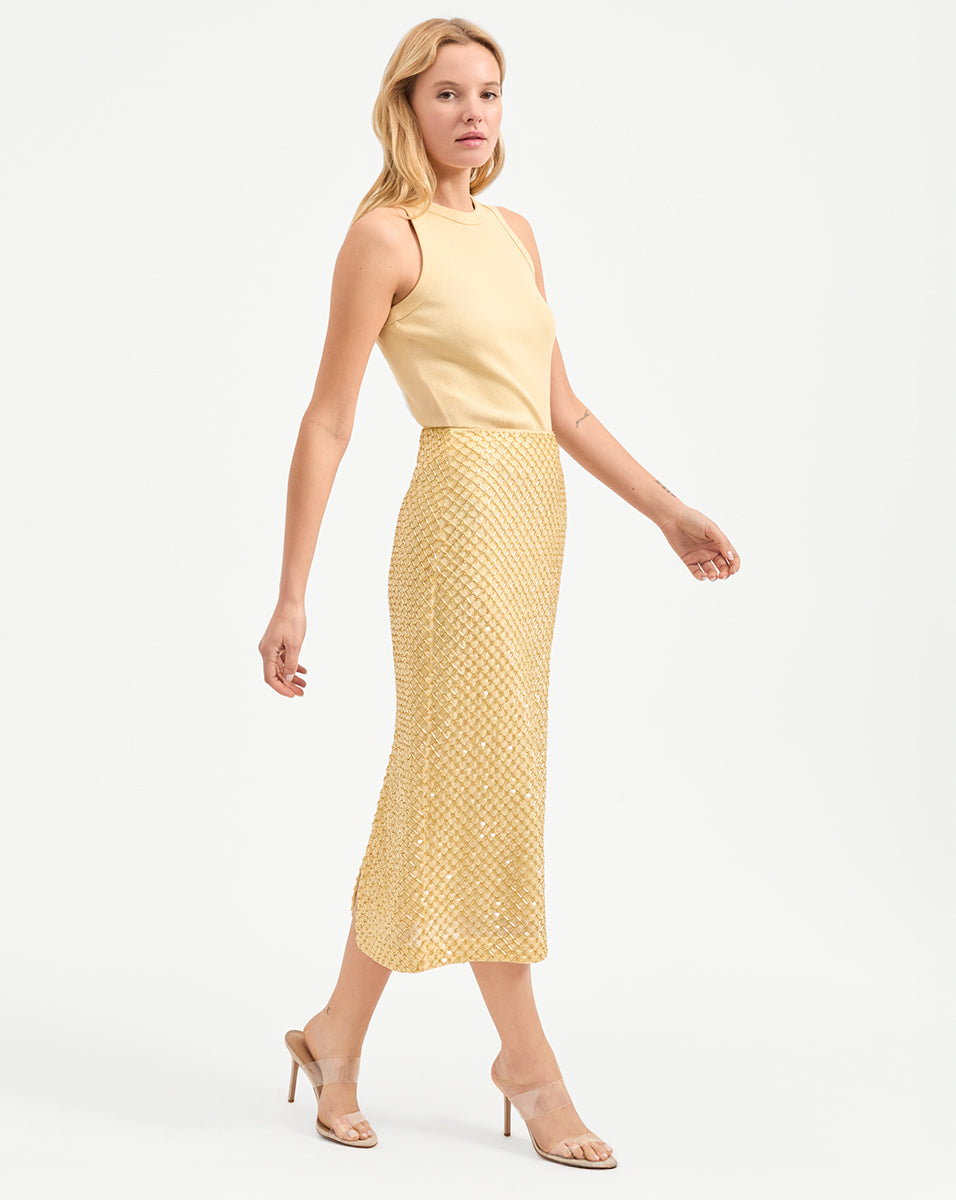 Veronica Beard Allora Beaded Midi Skirt - Chamomile