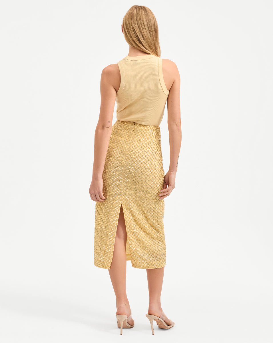 Veronica Beard Allora Beaded Midi Skirt - Chamomile