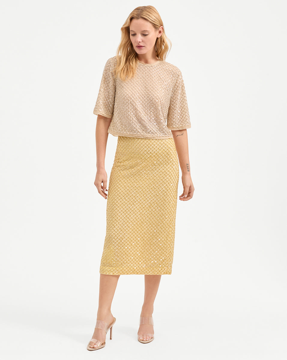Veronica Beard Allora Beaded Midi Skirt - Chamomile