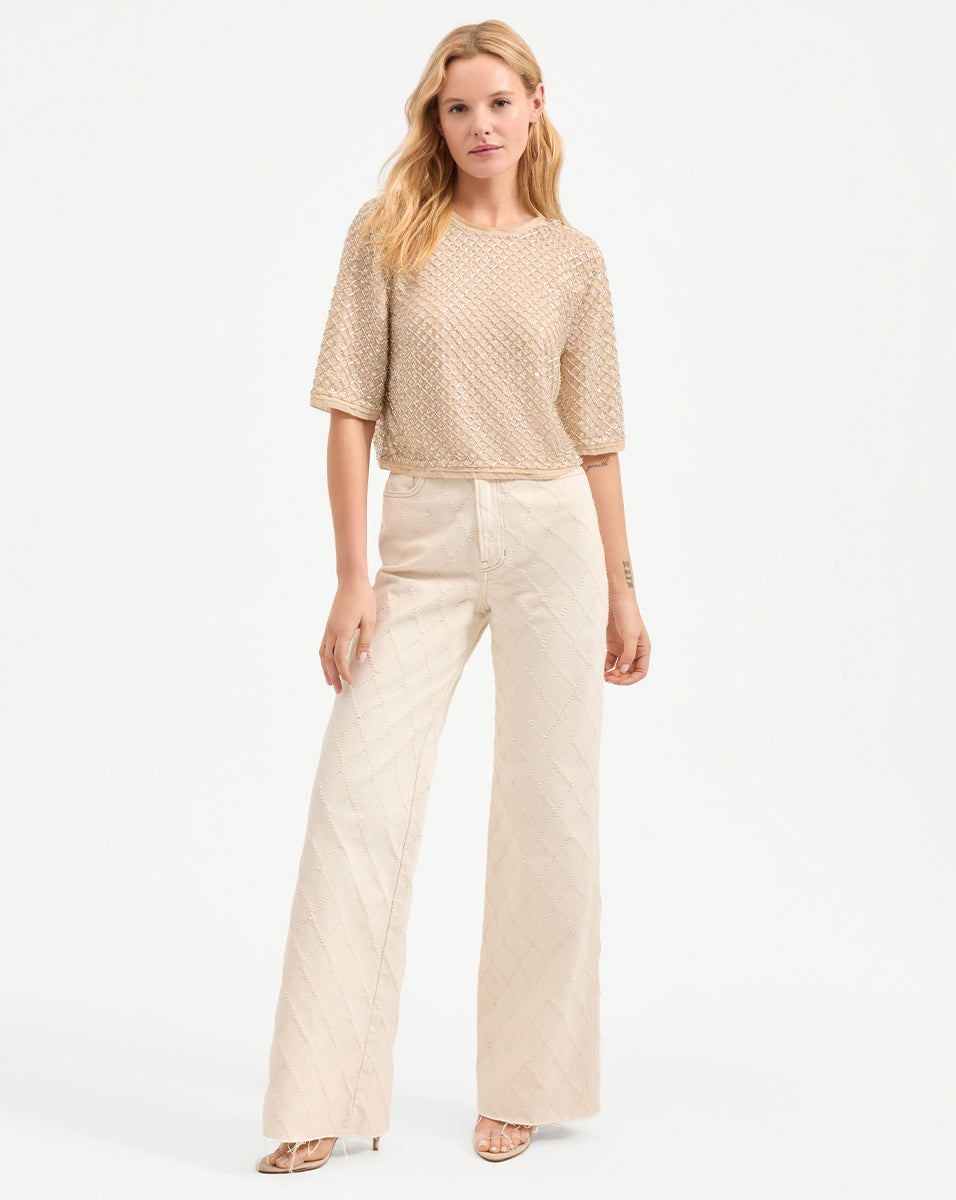 Veronica Beard Novalie Beaded Top - Stone Khaki