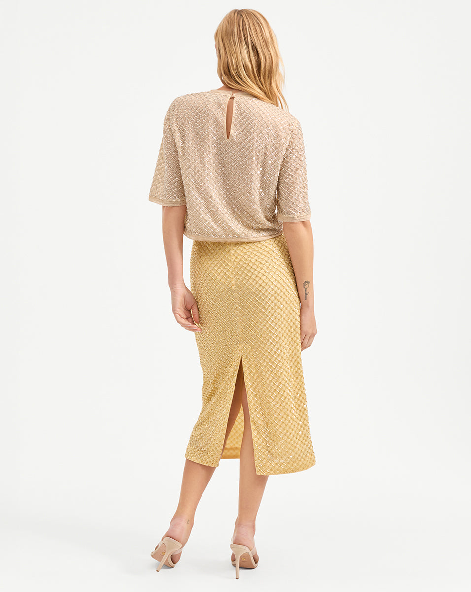 Veronica Beard Novalie Beaded Top - Stone Khaki