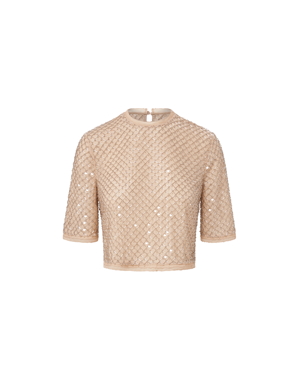 Veronica Beard Novalie Beaded Top Stone Khaki