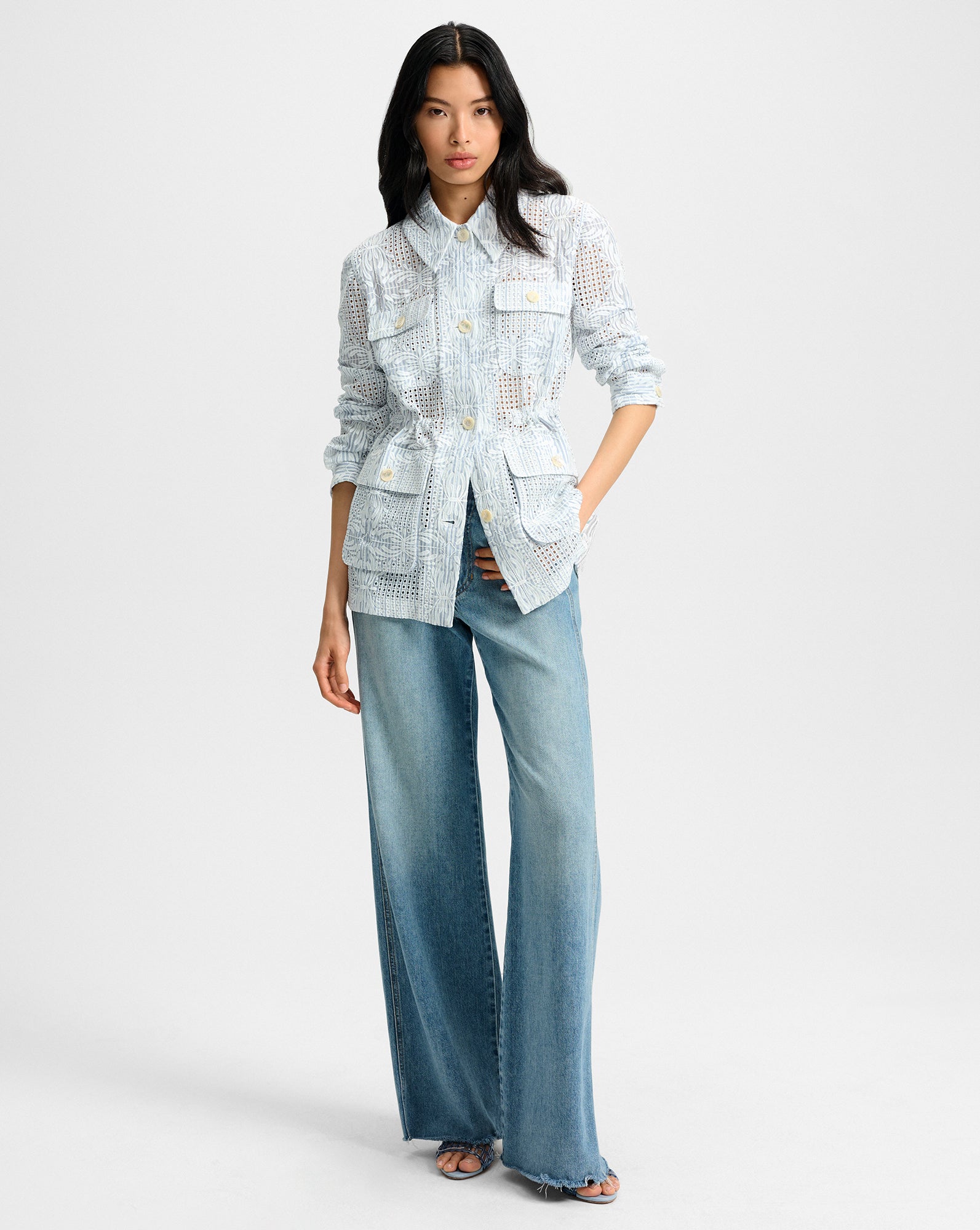 Veronica Beard Kiki Eyelet Jacket - Blue/White