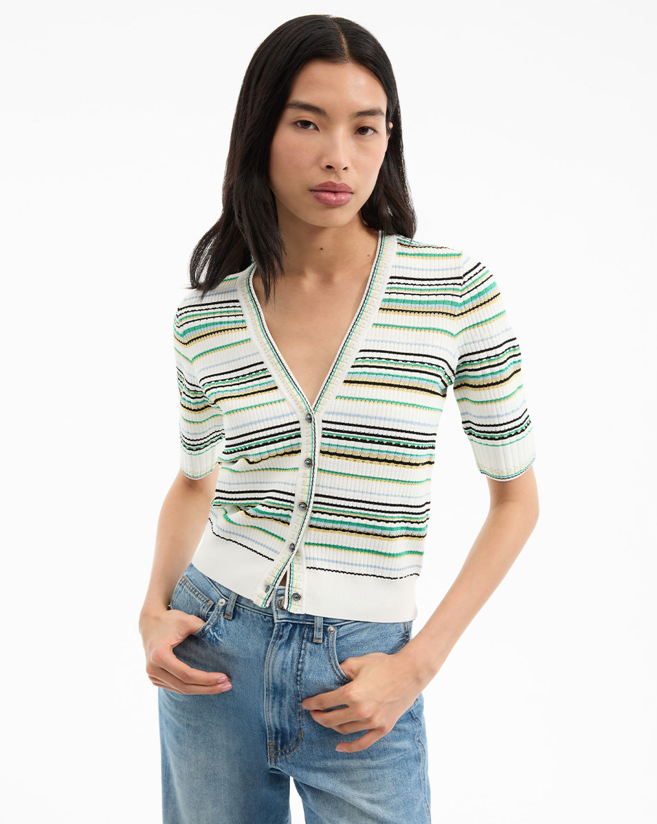 Veronica Beard Varia Striped Cardigan - Off-White Multi