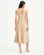 Veronica Beard Lou Pleated Midi Dress - Stone Khaki