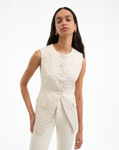 Veronica Beard Lois Gold-Print Vest - Off-White/Gold