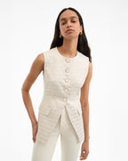 Veronica Beard Lois Gold-Print Vest - Off-White/Gold