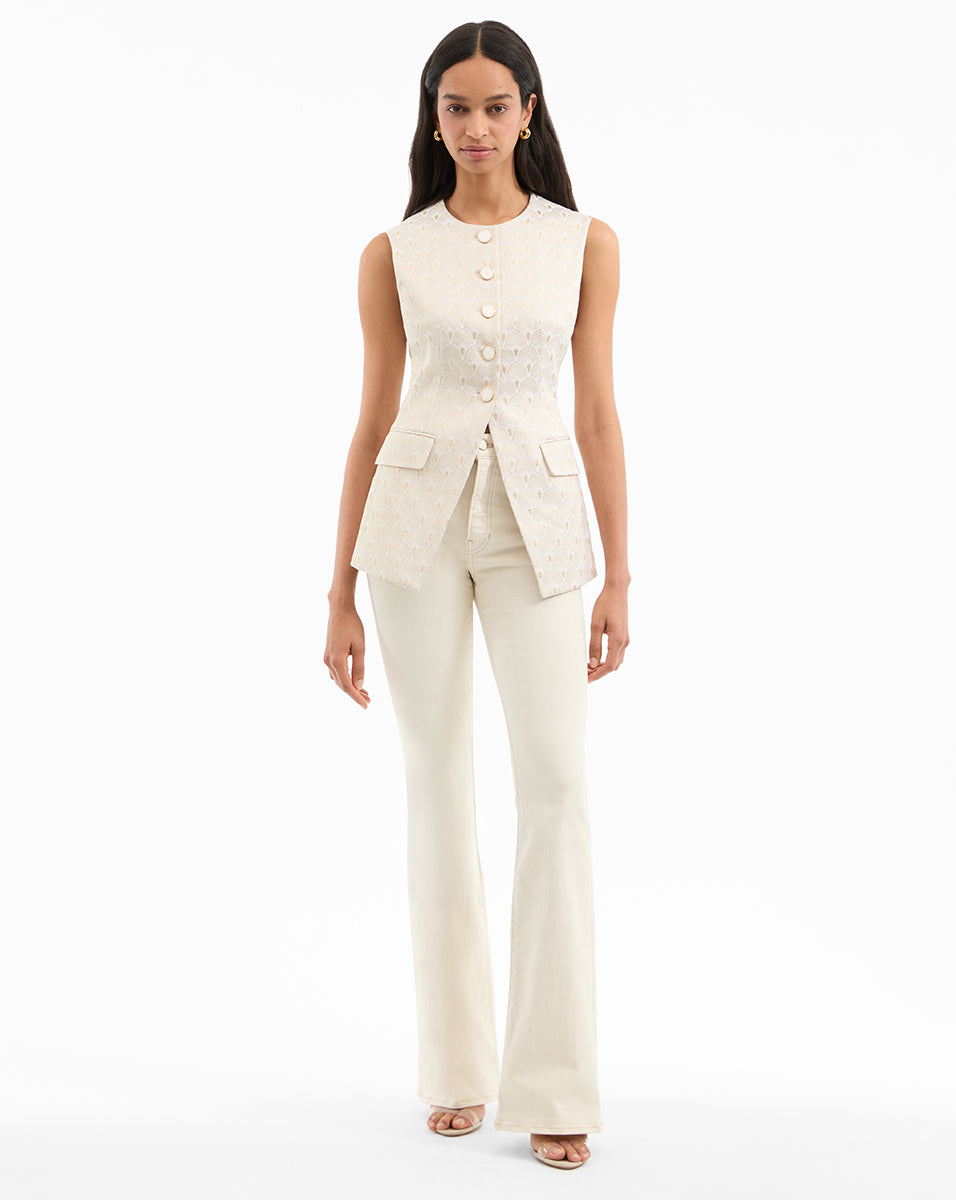 Veronica Beard Lois Gold-Print Vest - Off-White/Gold