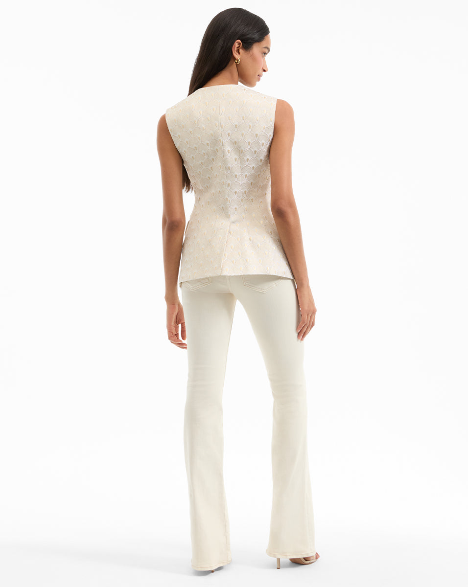 Veronica Beard Lois Gold-Print Vest - Off-White/Gold