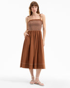 Veronica Beard Kaela Smocked Midi Dress - Whisky