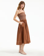 Veronica Beard Kaela Smocked Midi Dress - Whisky