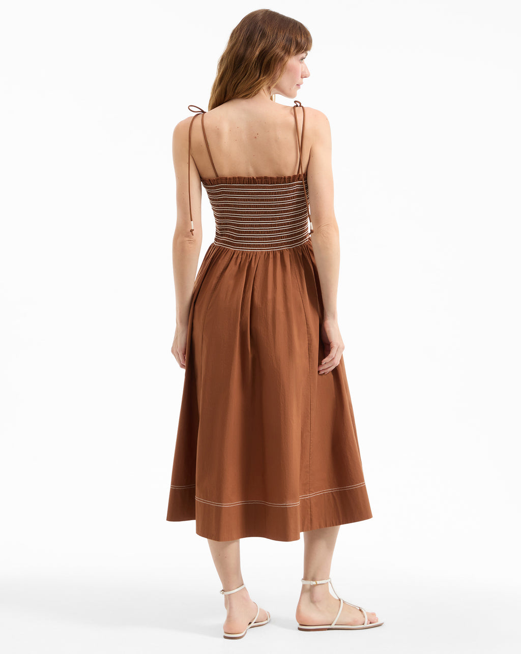 Veronica Beard Kaela Smocked Midi Dress - Whisky