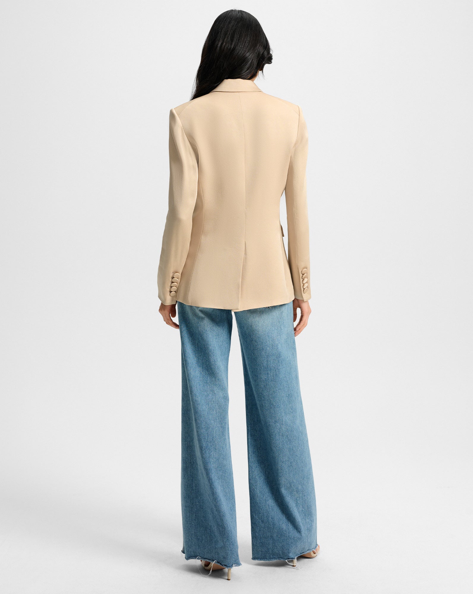 Veronica Beard Long and Lean Satin Dickey Jacket - Stone Khaki