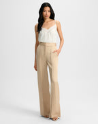 Veronica Beard Edia Satin Wide-Leg Pant - Stone Khaki