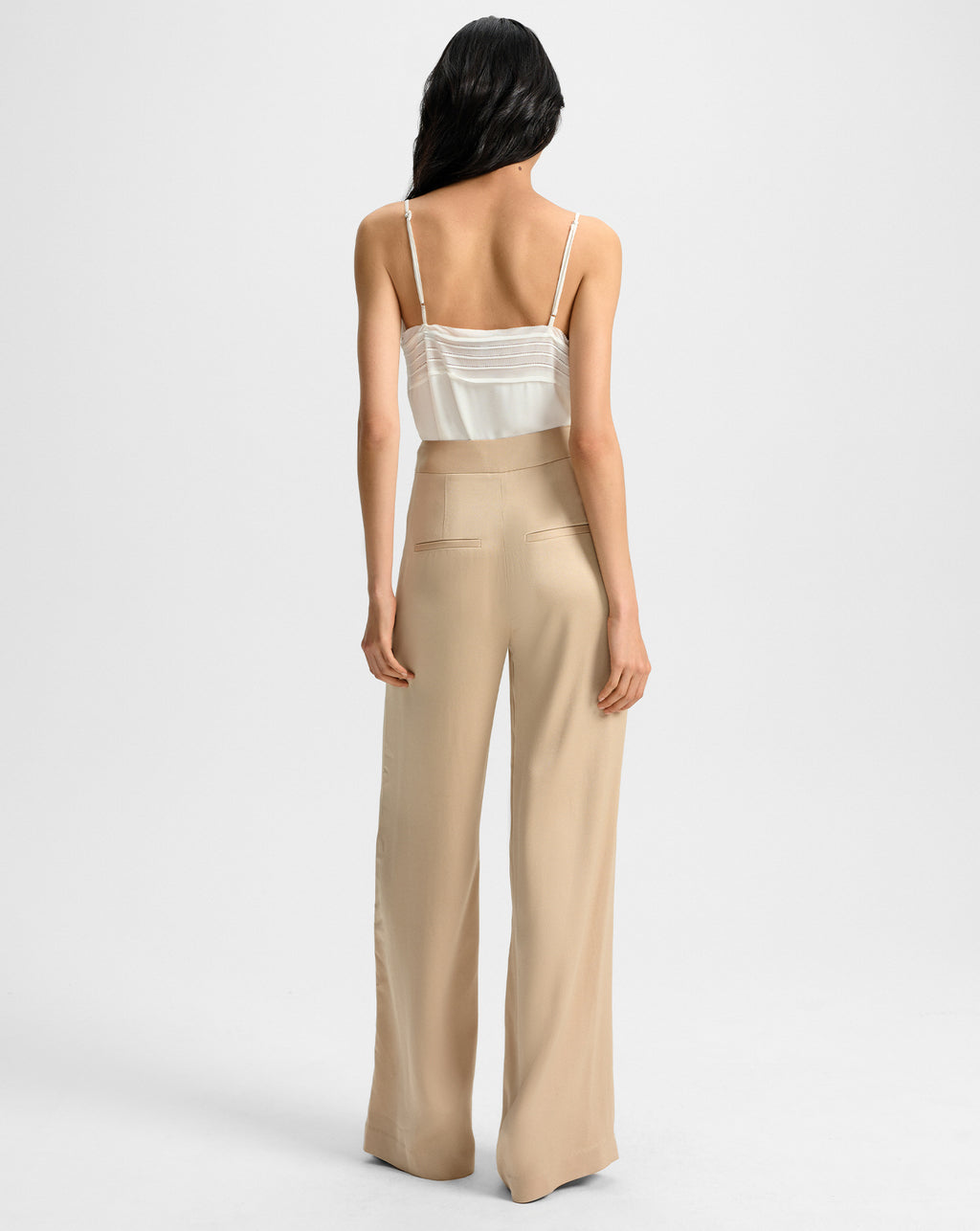 Veronica Beard Edia Satin Wide-Leg Pant - Stone Khaki