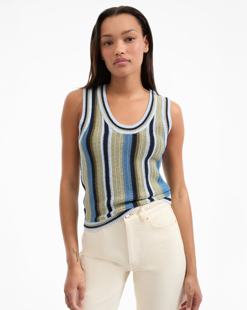 Veronica Beard Neveah Knit Tank Top - Stone Army/Lake Mist Multi