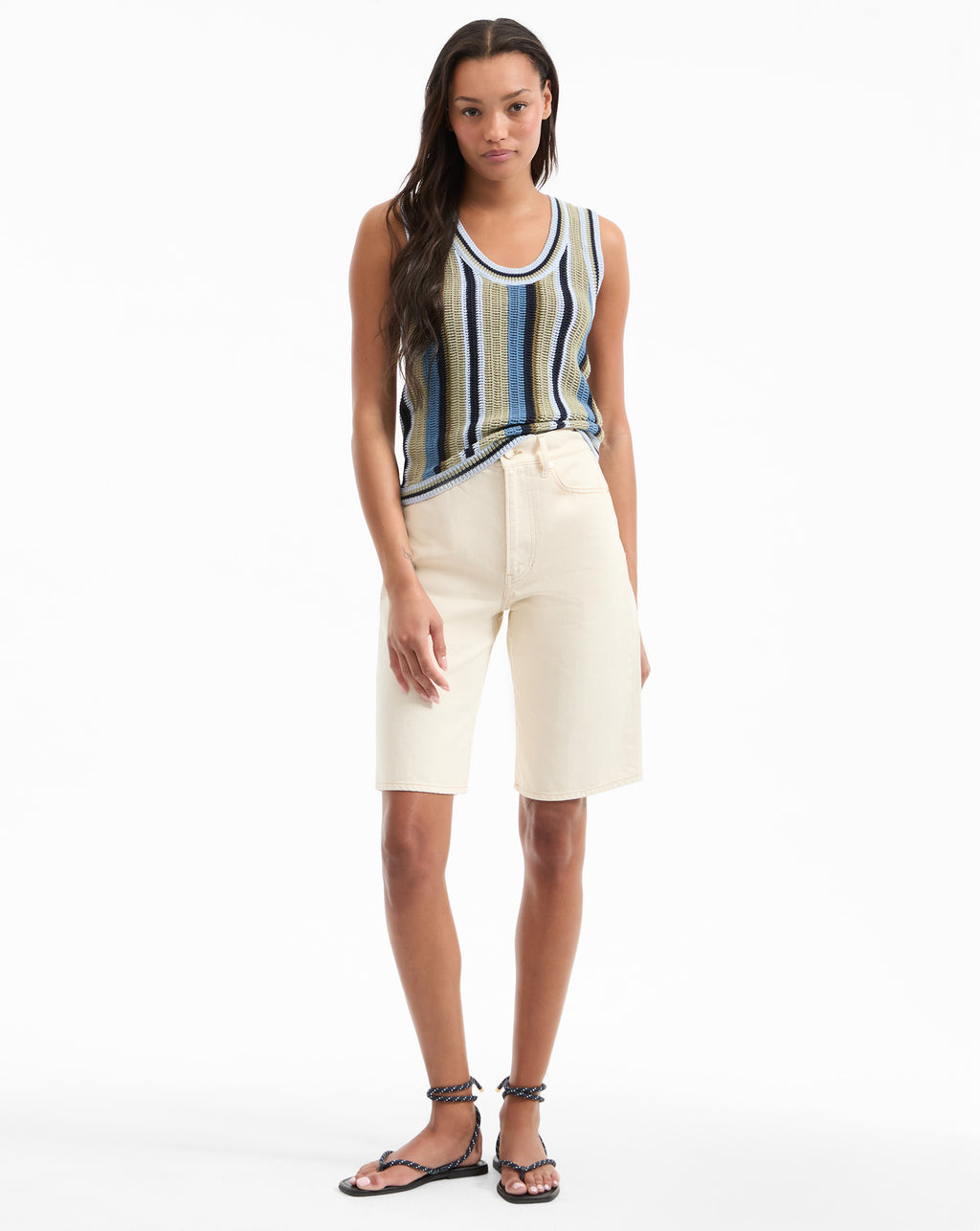 Veronica Beard Neveah Knit Tank Top - Stone Army/Lake Mist Multi