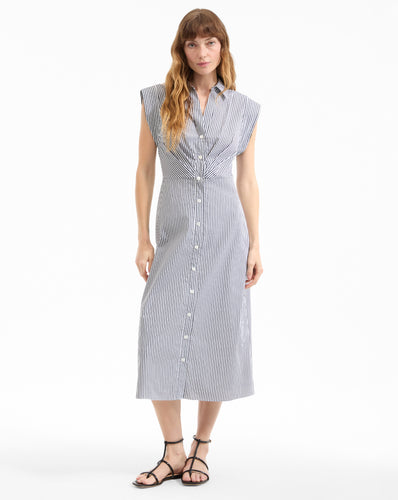 Veronica Beard Haydon Striped Midi Shirtdress - Navy/White