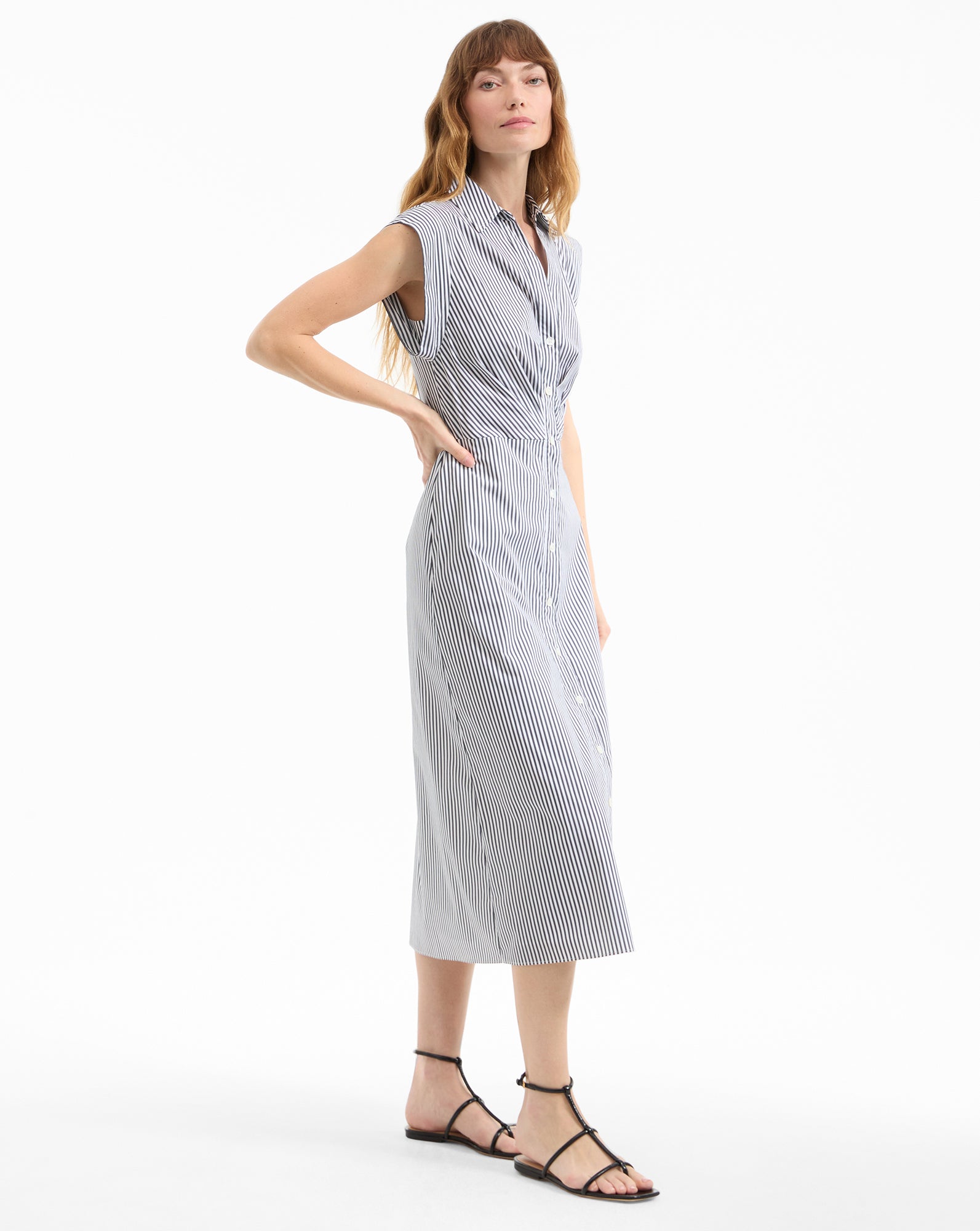 Veronica Beard Haydon Striped Midi Shirtdress - Navy/White