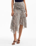 Veronica Beard Eleonora Silk Midi Skirt - Dove White Multi