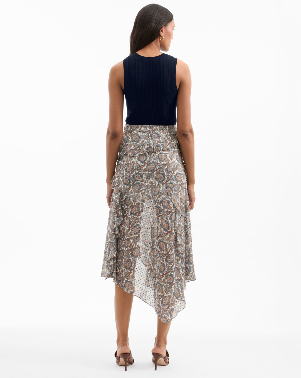 Veronica Beard Eleonora Silk Midi Skirt - Dove White Multi