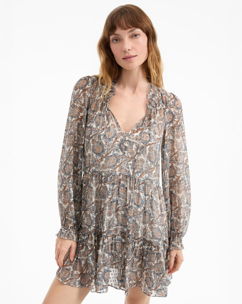 Veronica Beard Charles Silk Mini Dress - Dove White Multi