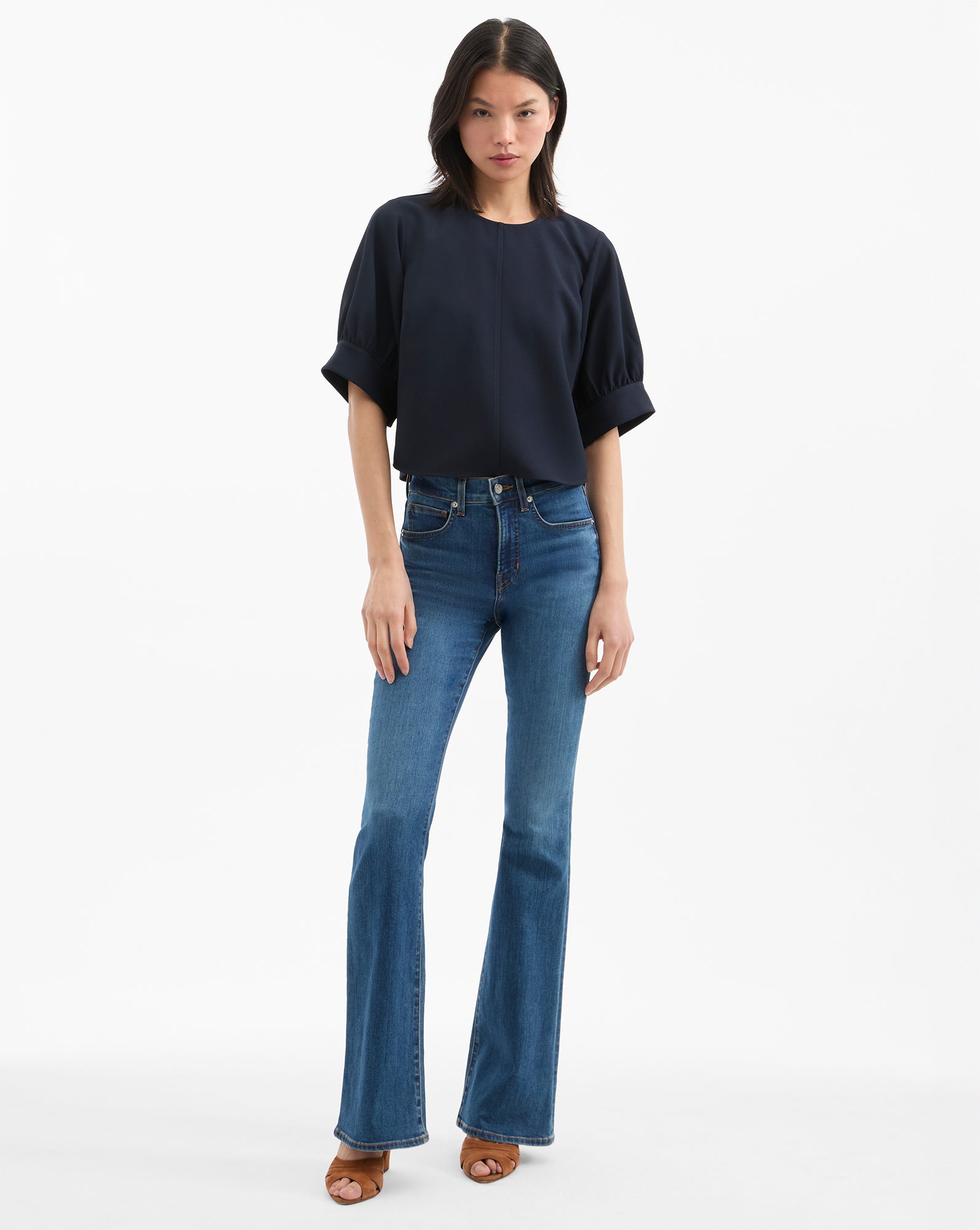 Veronica Beard Margaret Balloon-Sleeve Blouse - Navy