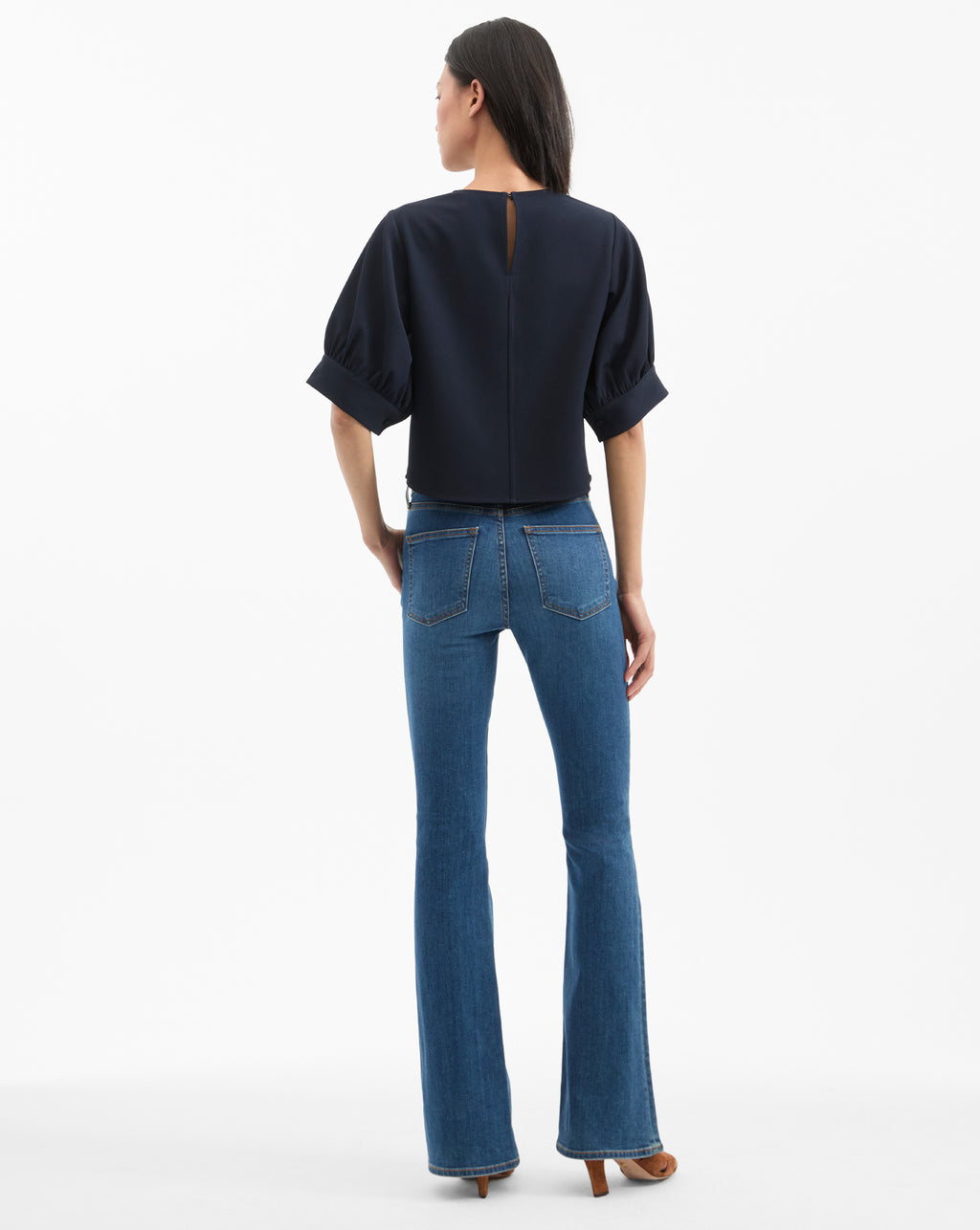 Veronica Beard Margaret Balloon-Sleeve Blouse - Navy