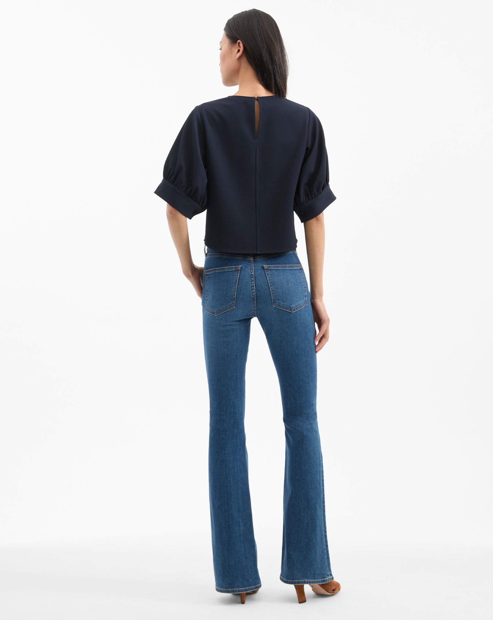 Veronica Beard Margaret Balloon-Sleeve Blouse - Navy