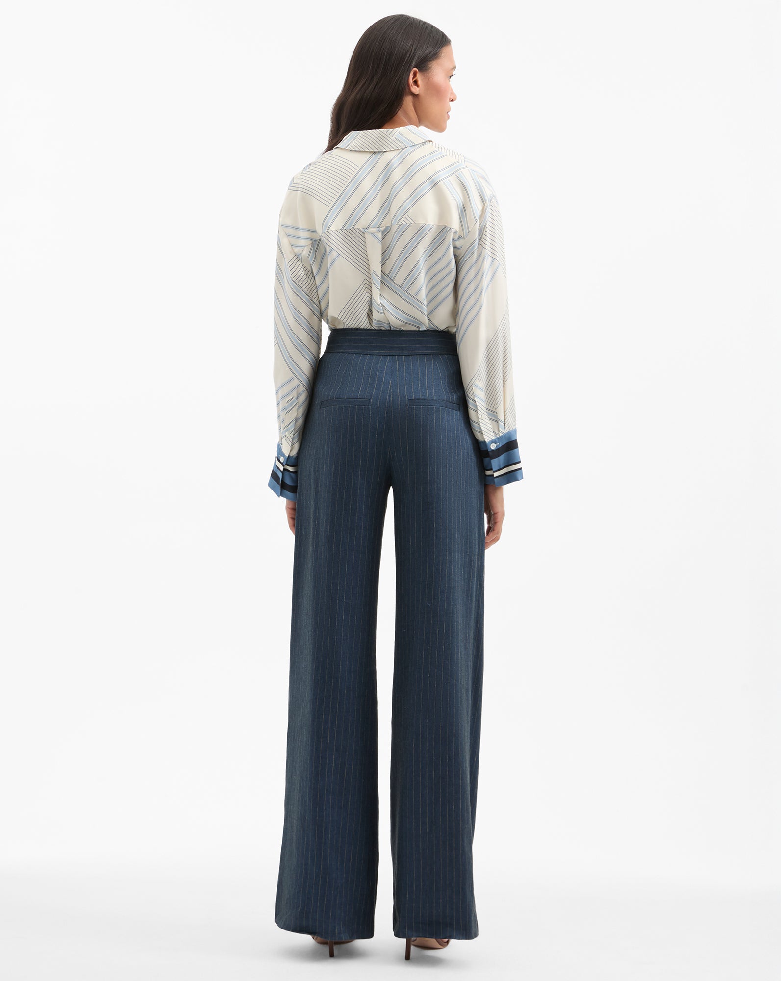 Veronica Beard Delila Silk Blouse - Dove White/Blue Lake Multi