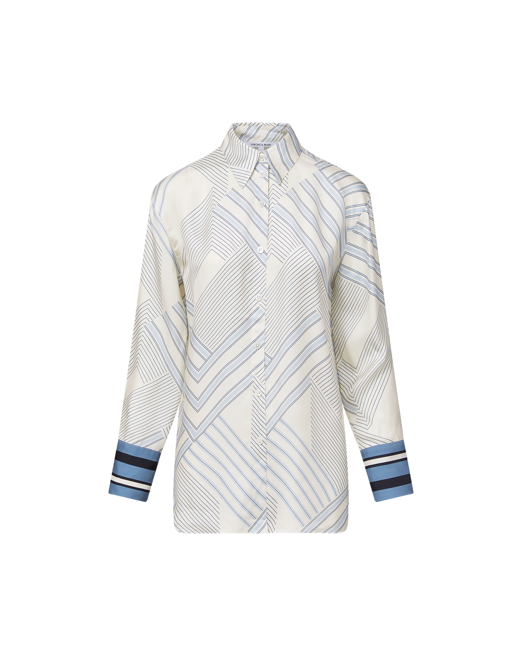 Veronica Beard Delila Silk Blouse - Dove White/Blue Lake Multi
