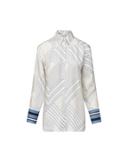 Veronica Beard Delila Silk Blouse - Dove White/Blue Lake Multi