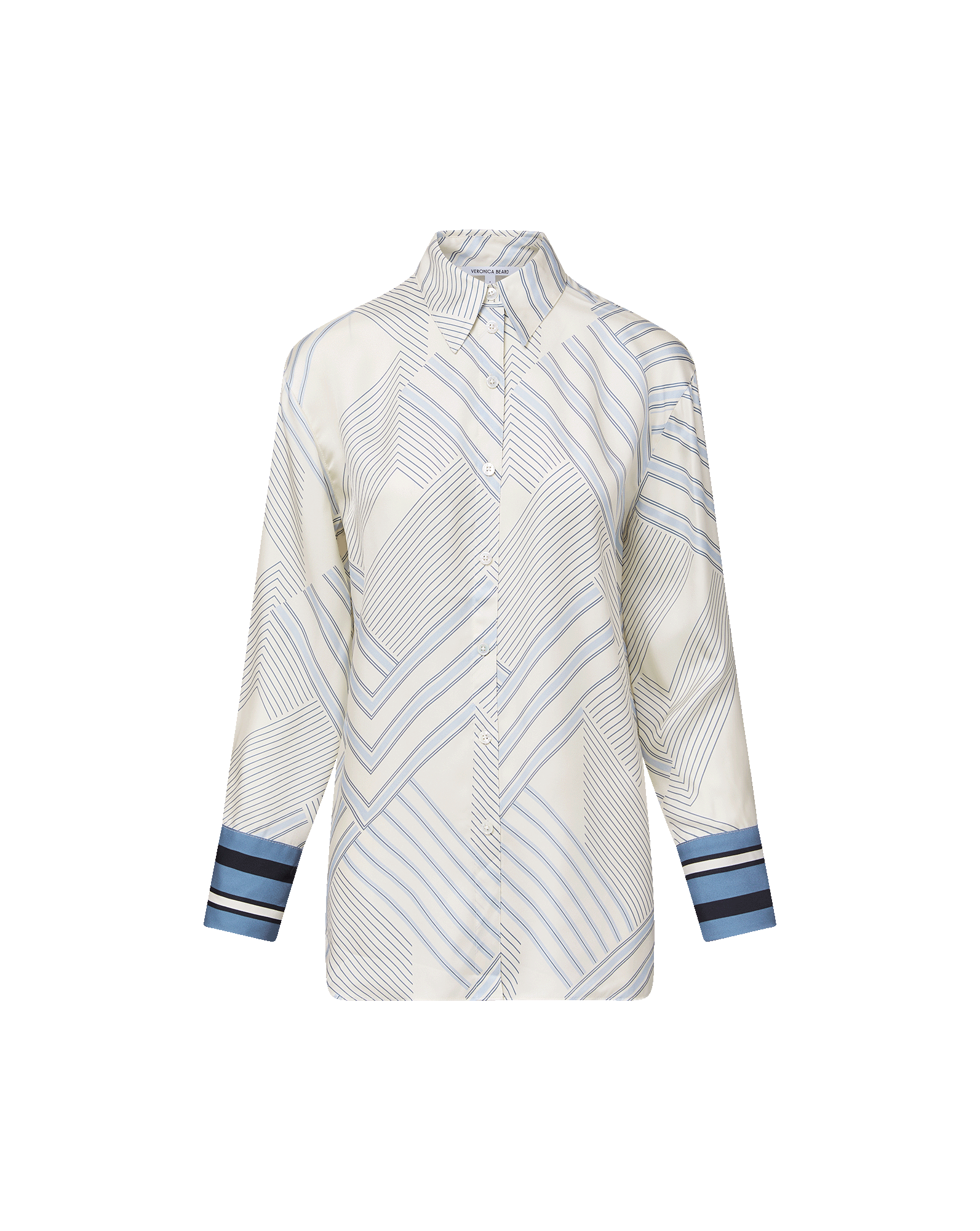 Veronica Beard Delila Silk Blouse - Dove White/Blue Lake Multi