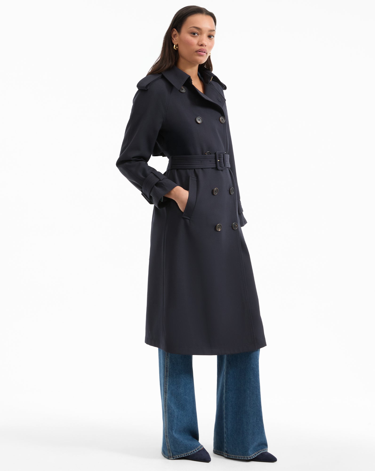 Veronica Beard Conneley Dickey Trench Coat - Navy