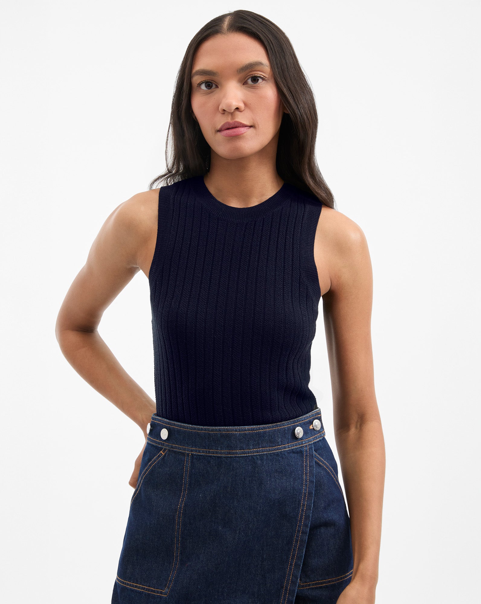 Veronica Beard Jerrel Merino Wool Tank Top - Navy