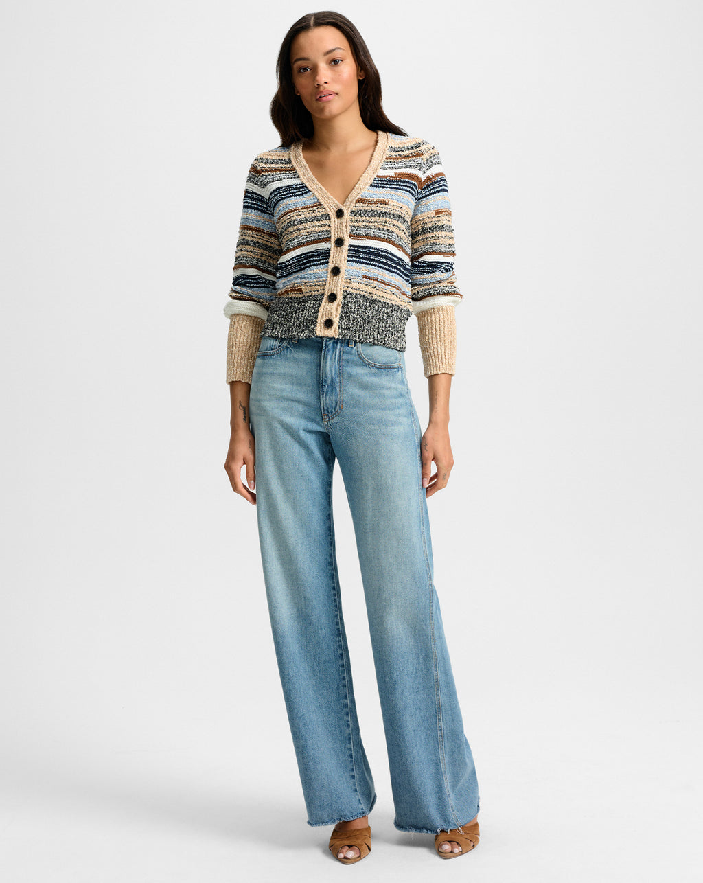 Veronica Beard Cecily Wool-Blend Cardigan  - Whisky Multi