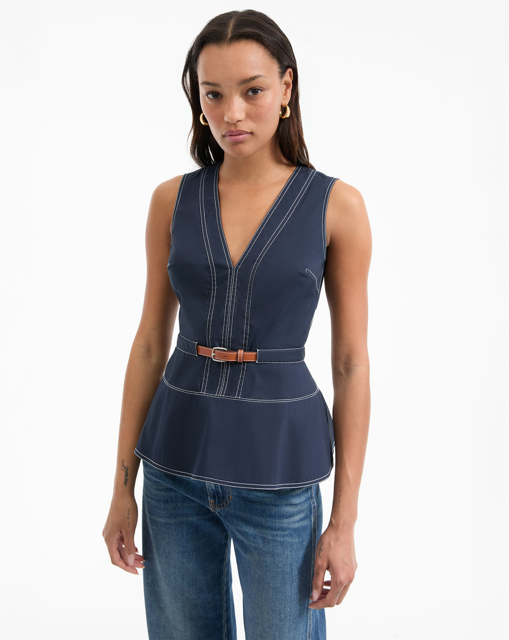 Veronica Beard Nickleby Belted Top - Navy