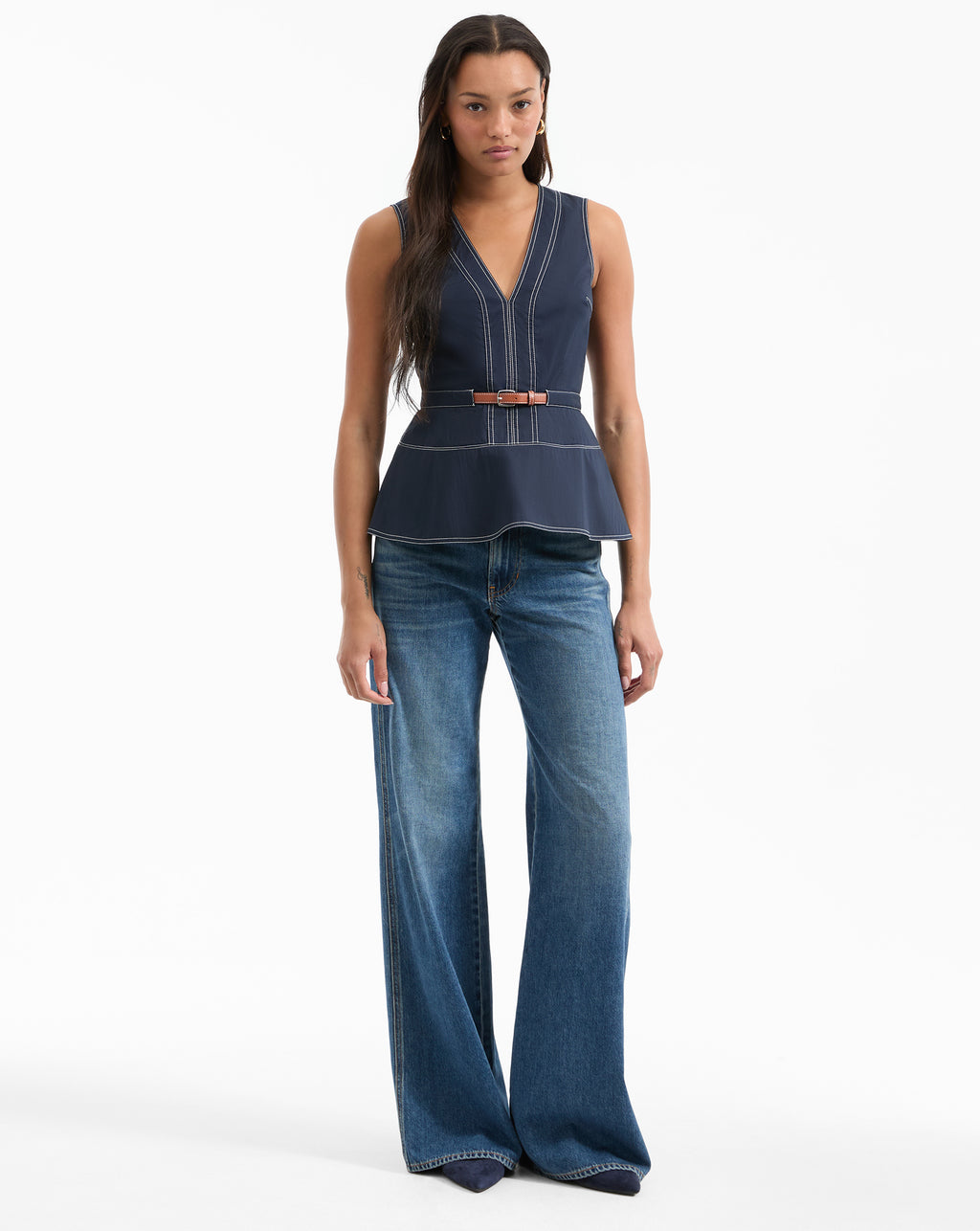 Veronica Beard Nickleby Belted Top - Navy