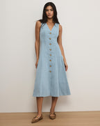 Veronica Beard Lou Pleated Midi Dress - Blue Mirage