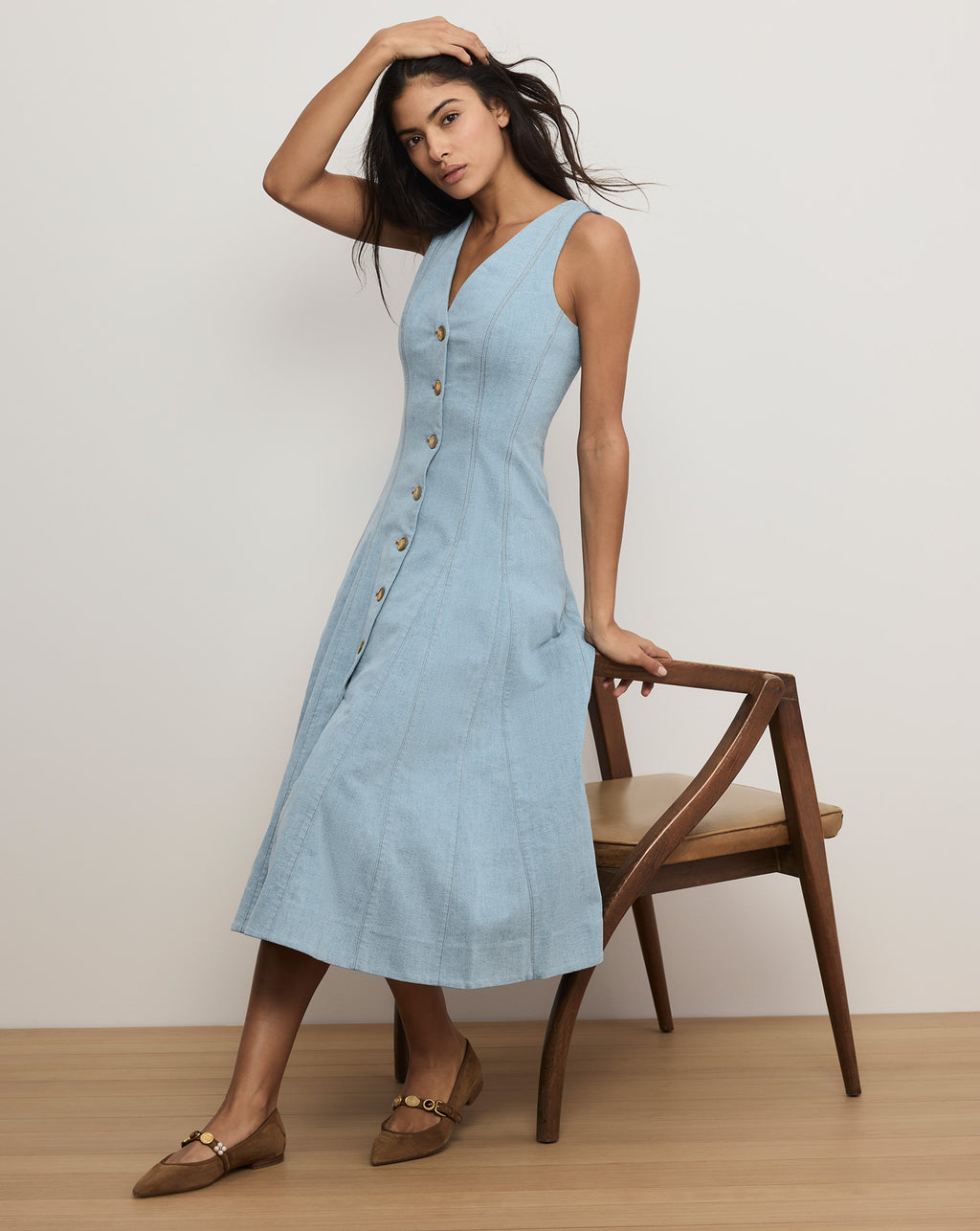 Veronica Beard Lou Pleated Midi Dress - Blue Mirage