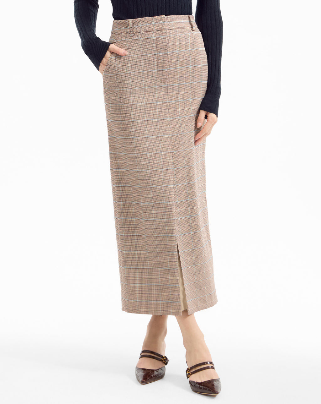 Veronica Beard Maxine Plaid Midi Skirt - Hazelnut Multi